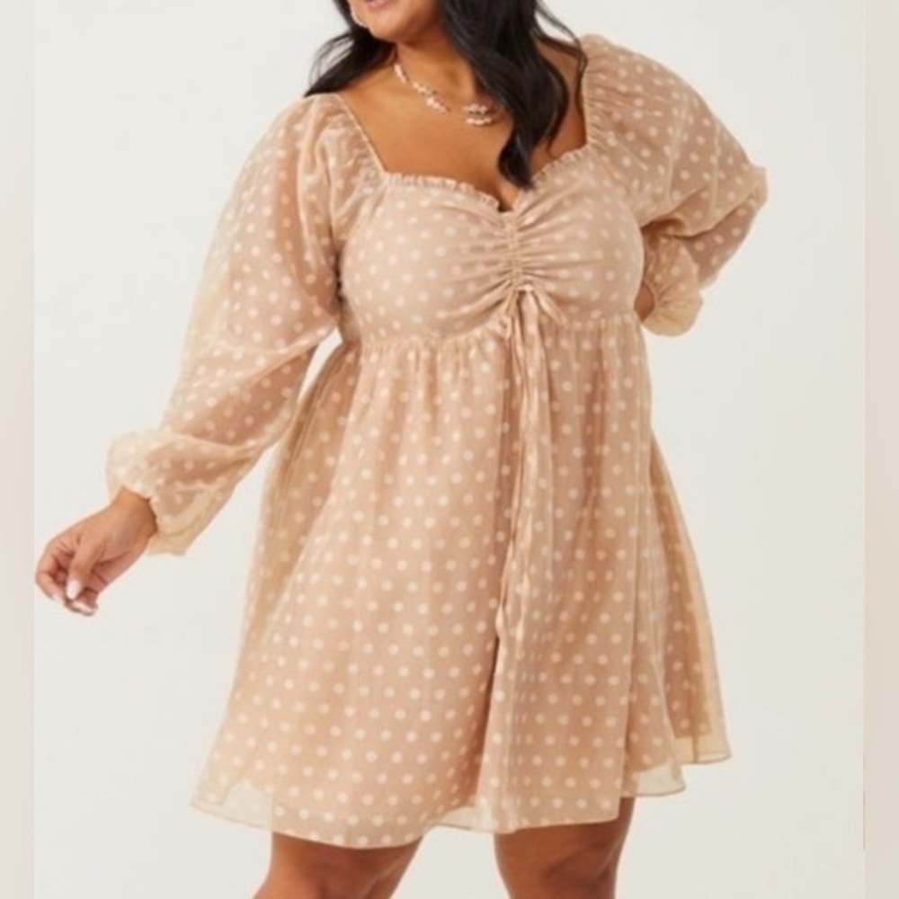 long sleeve mini dress polka dot sweetheart neckline A (1X) - arula!